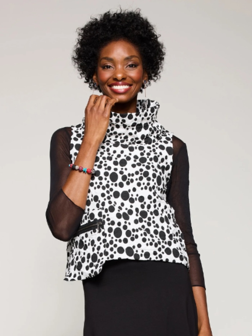 NWT Chalet et Ceci Polka Dot Crinkle Top Convertible Cowl Lagenlook Pocket S